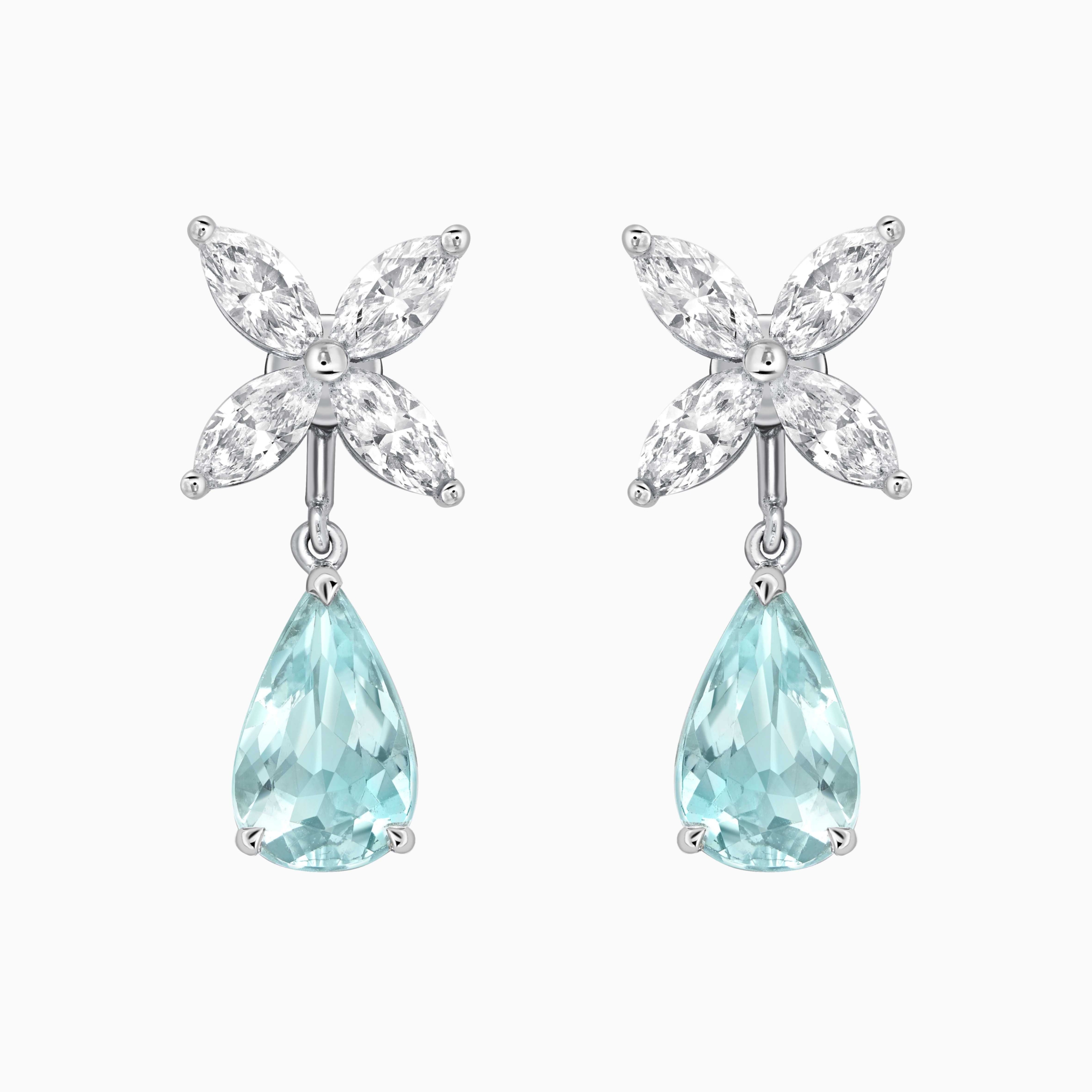 Hydrangea Earrings with detachable Paraiba droplet