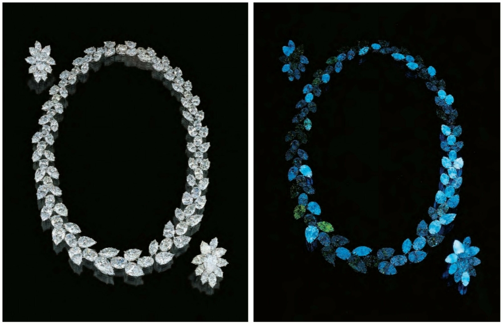 An extract from the GIA 1997 report: A Contribution to Understanding the Effect of Blue Fluorescence on the Appearance of Diamonds. The image above shows a creation by designer Harry Winston.