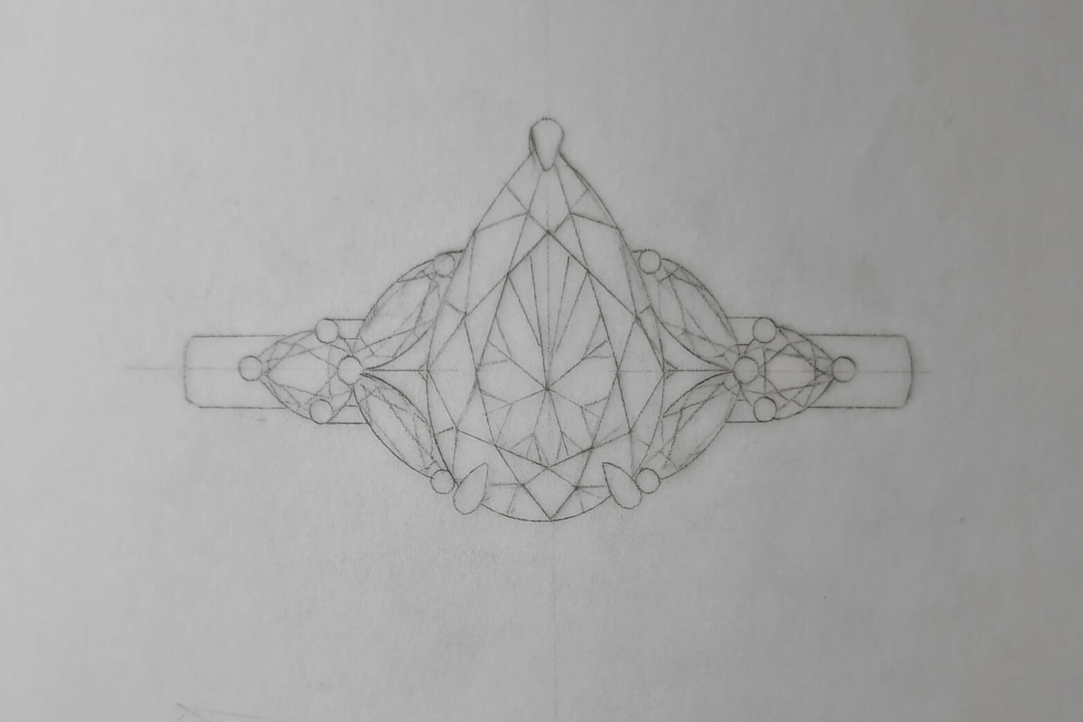 A pencil drawing of a bespoke engagement ring
