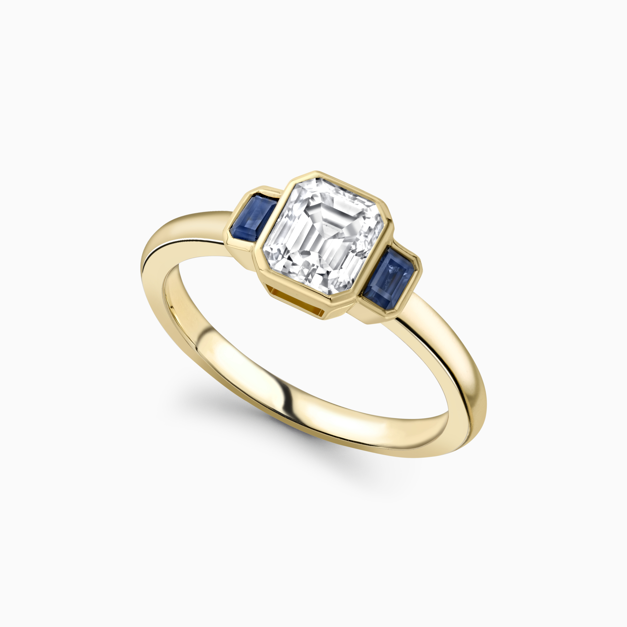 Art Deco Emerald cut diamond and Sapphire
