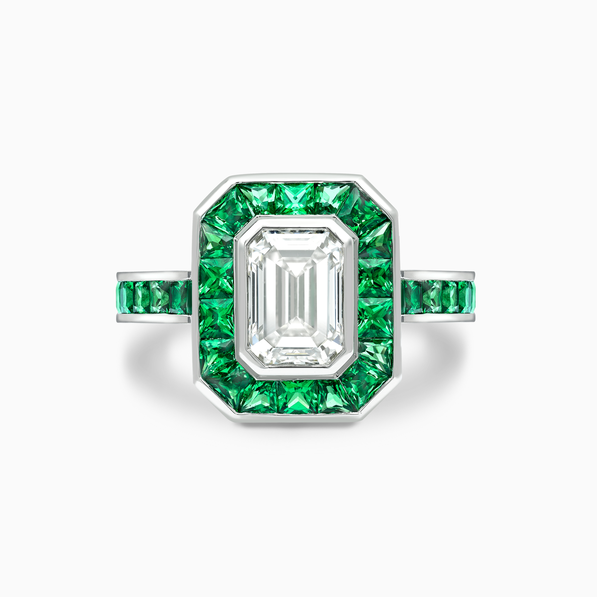 Diamond and Tsavorite Garnet Art Deco Engagement Ring