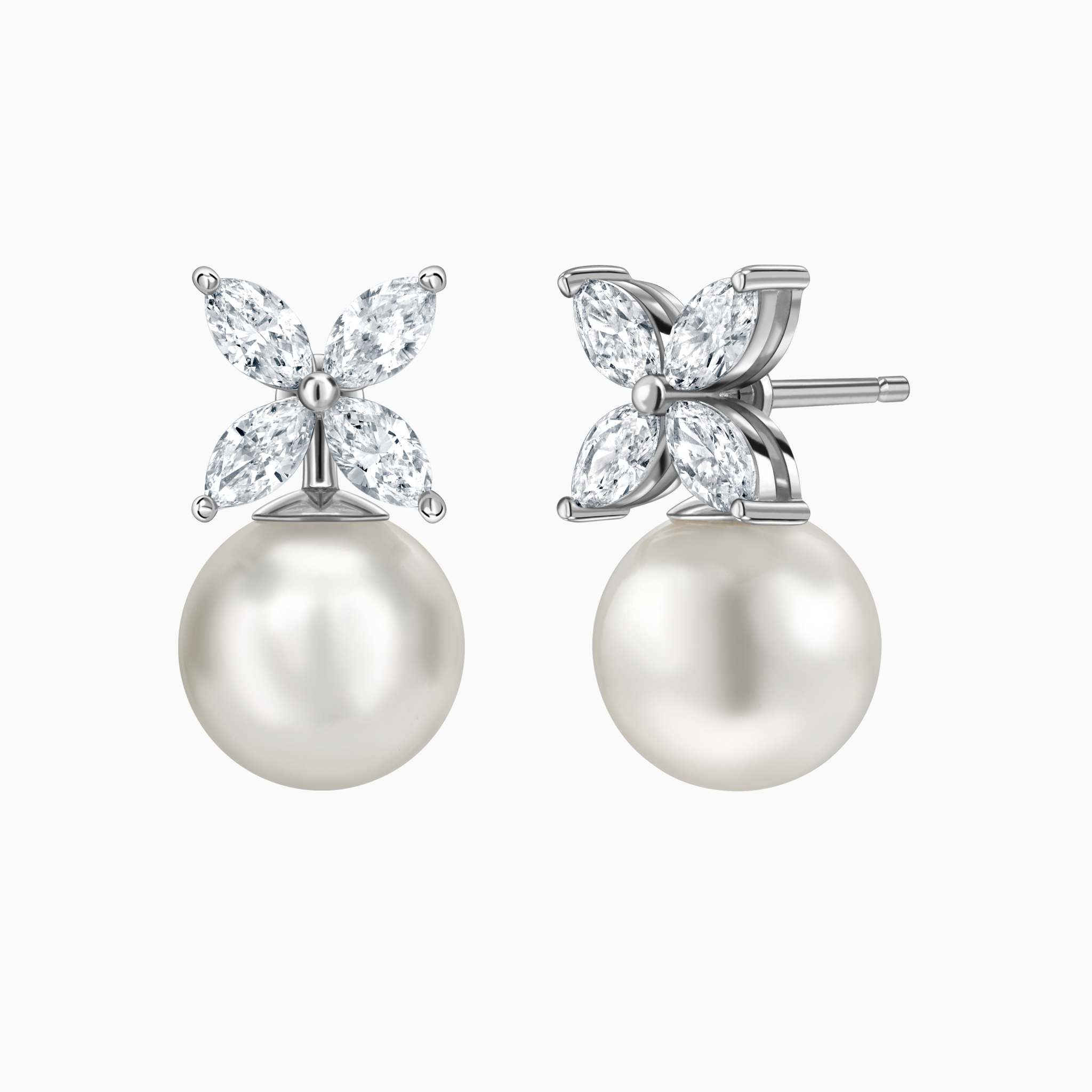 Diamond and Pearl Flower Studs