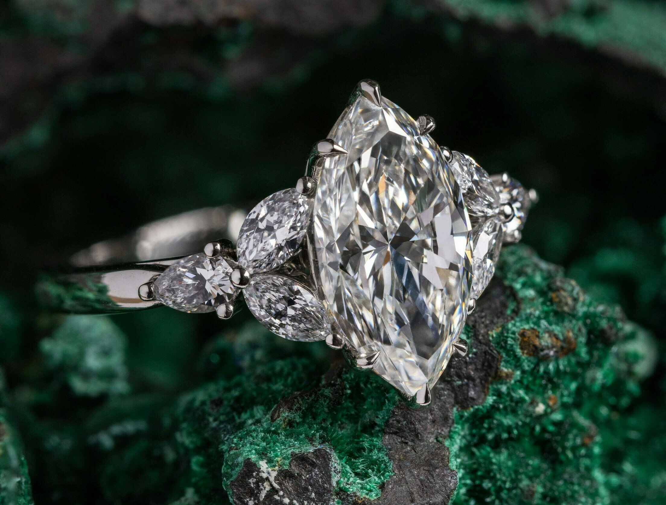 Blackacre signature marquise diamond floral inspired engagement ring