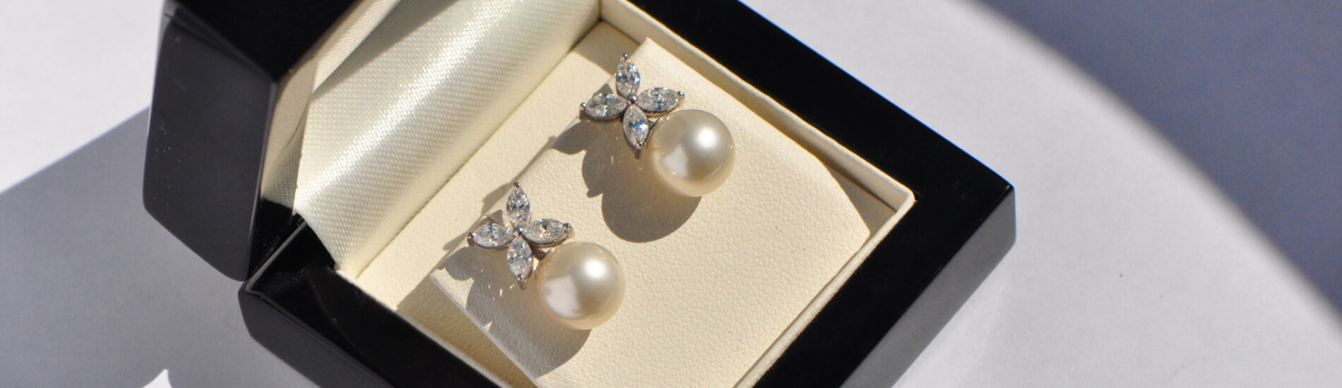 Marquise diamond flower and pearl earrings