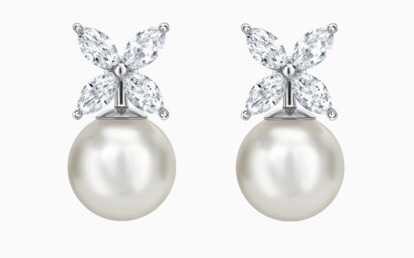 Pearl & diamond flower earrings