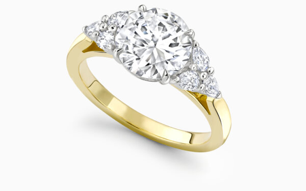 Brilliant cut diamond cluster and gold band