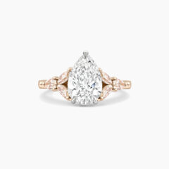 1 70ct pear cut diamond with champagne diamond side stones set in rose gold Primrose Front