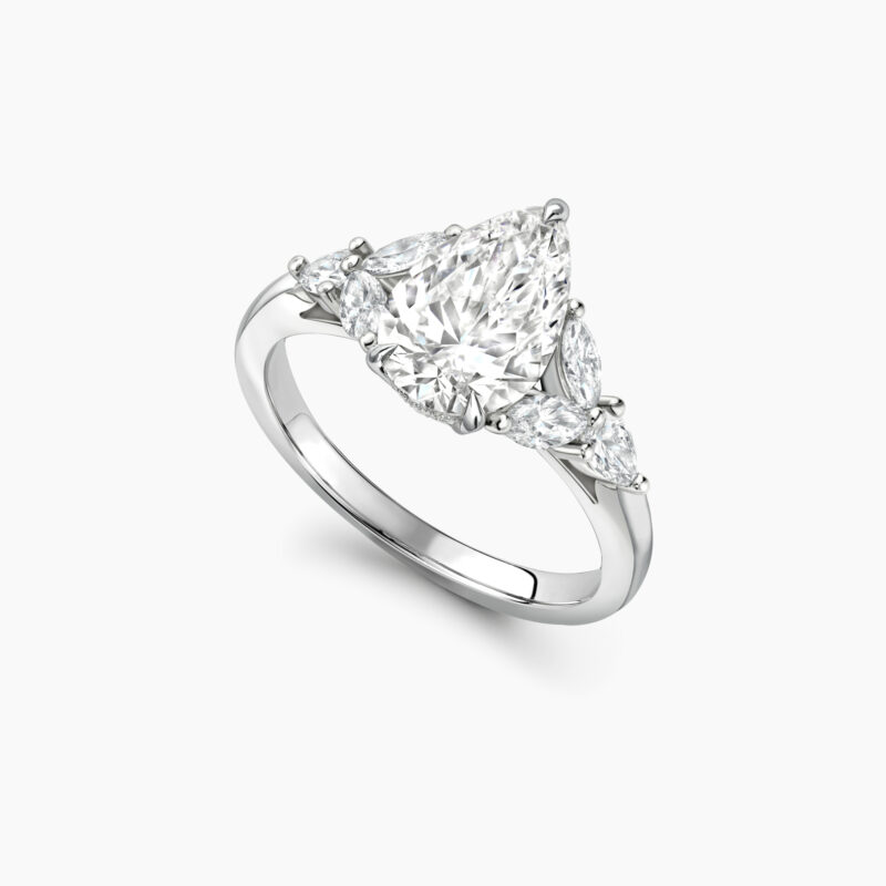 1 55ct pear cut diamond engagement ring with marquise and pear side stones Patagonia Perspective