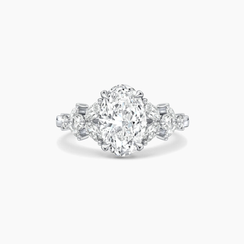 1 60ct oval diamond engagement ring with intricate vine inspired side stones Daintree Front