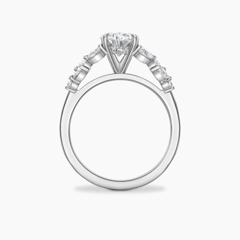 1 60ct oval diamond engagement ring with intricate vine inspired side stones Daintree Through Finger