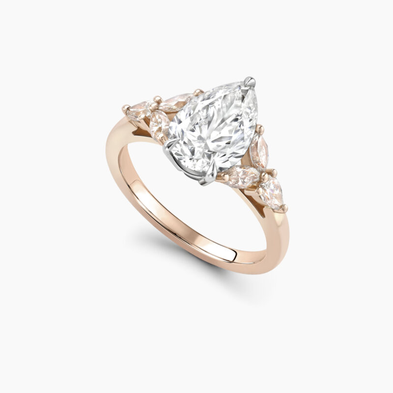 1 70ct pear cut diamond with champagne diamond side stones set in rose gold Primrose Perspective