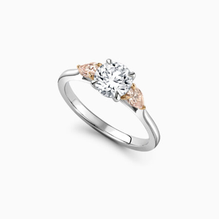 Pink diamond trilogy engagement ring created in platinum Worplesdon Perspective