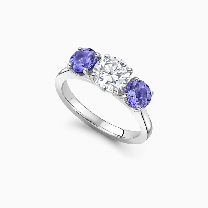 Diamond ring with tanzanite side stones clearance